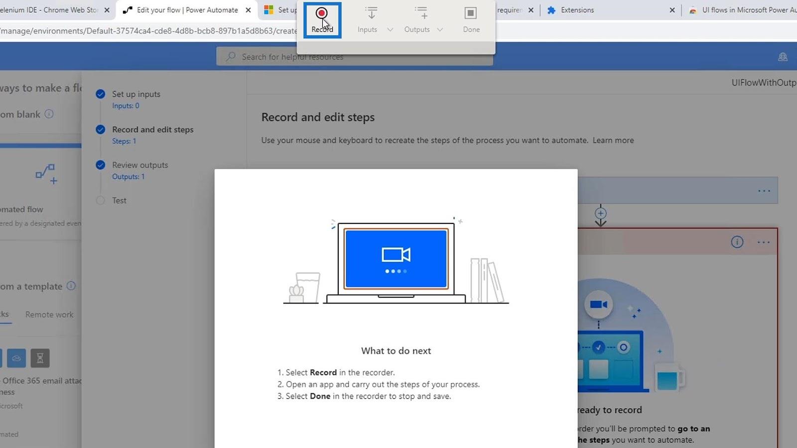 UI Flow kimenetek a Power Automate-ban