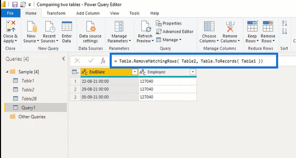 Porovnávanie tabuliek v Power Query |  Výukový program LuckyTemplates