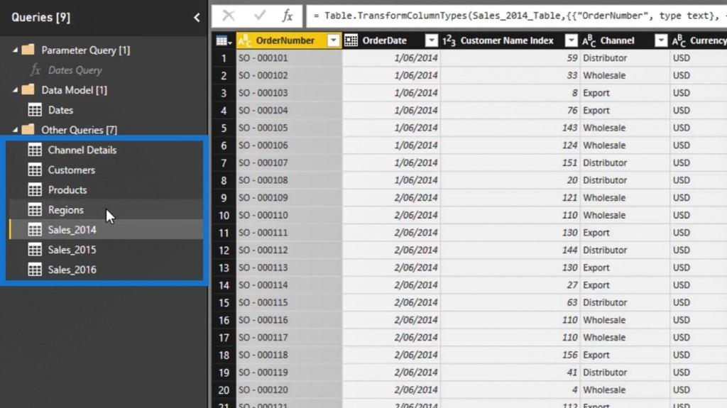 Editor Power Query: Pracovné dotazy