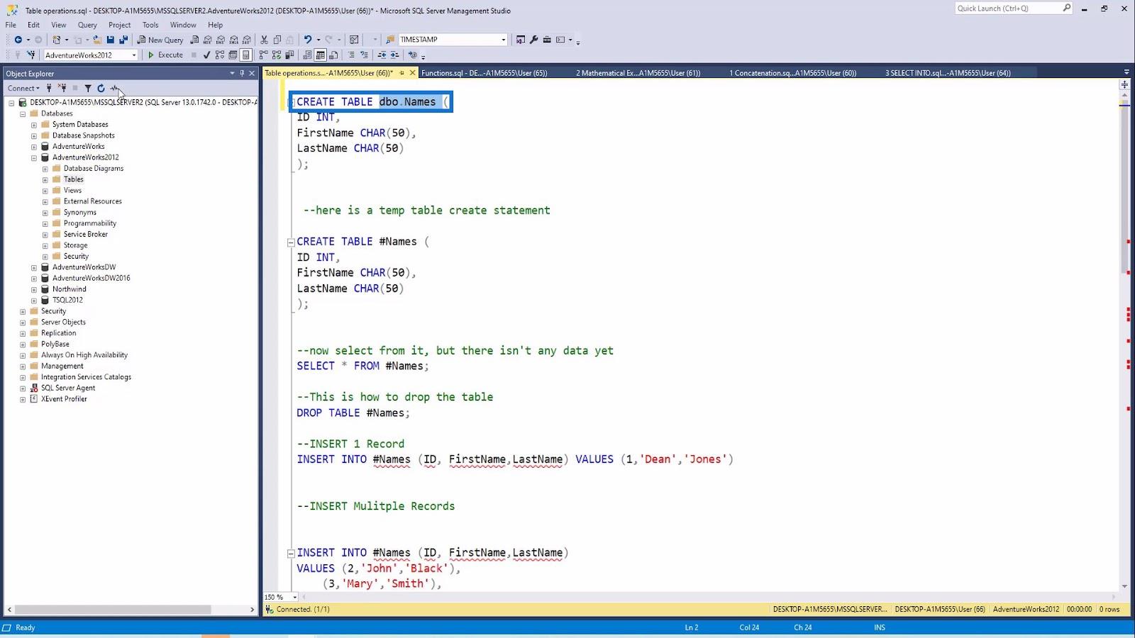 SQL-taulukon perustoiminnot