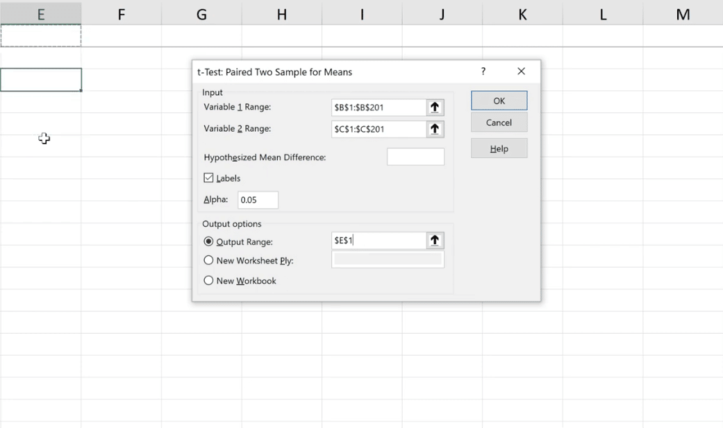 Parade prover T-test i Excel