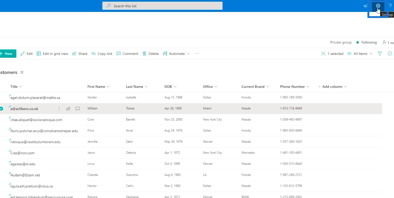 SharePoint listaelem: Egy- és több elem szerkesztése