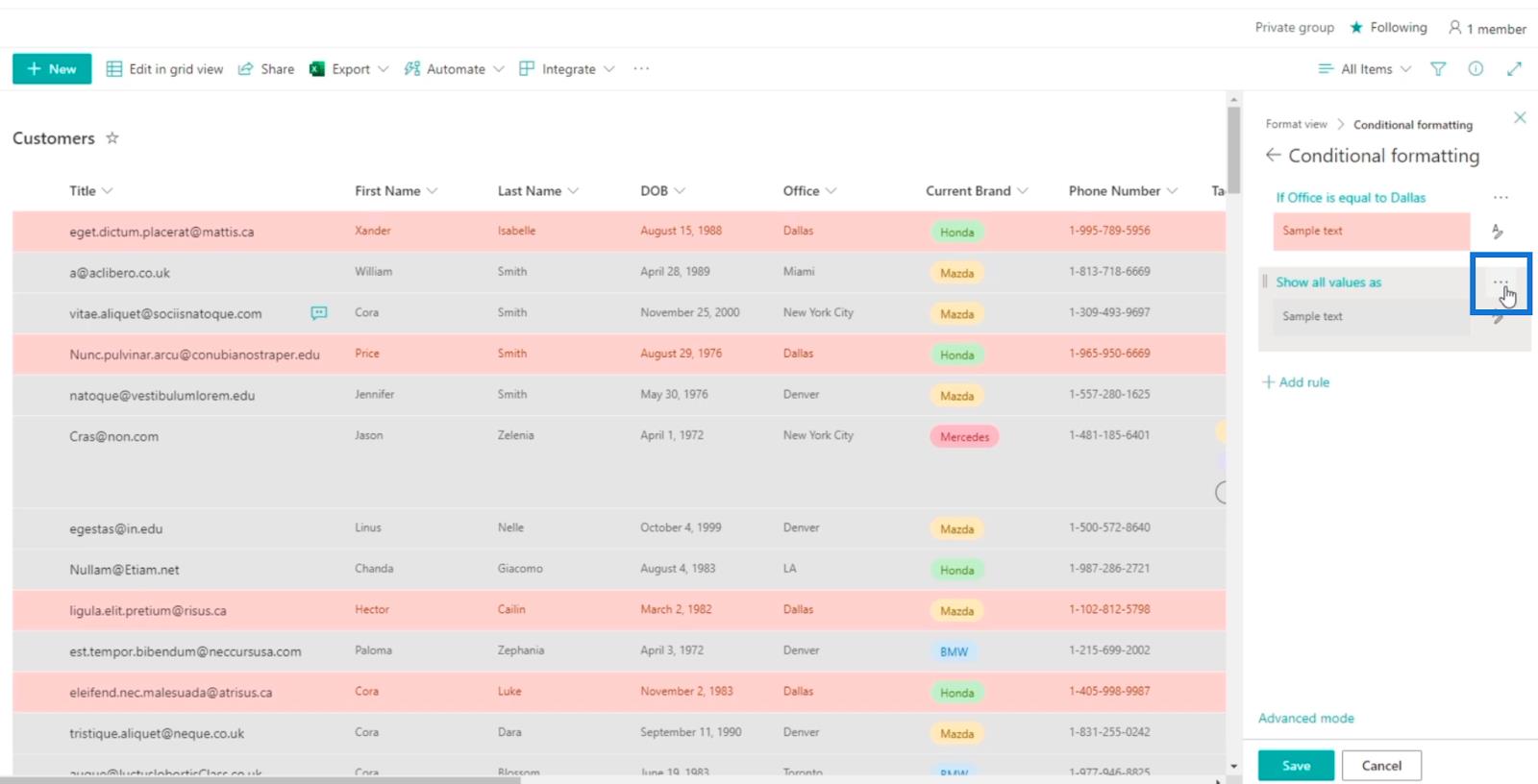 SharePoint List Formatering Walkthrough