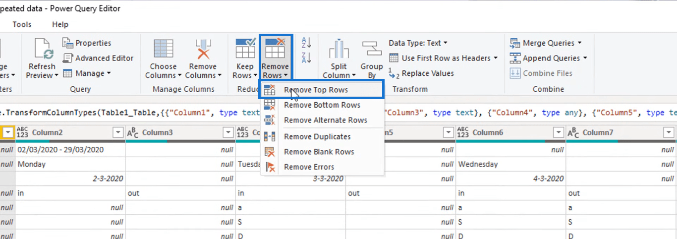 Gjøre kalendertypeoppsett til tabellformat i LuckyTemplates ved hjelp av Query Editor