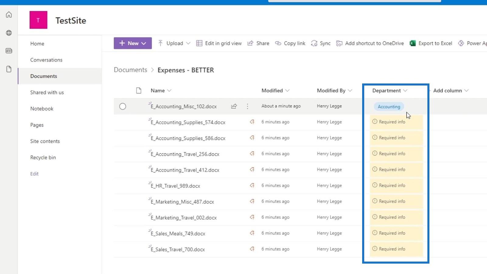 Tilføjelse af metadata i SharePoint ved hjælp af kolonner