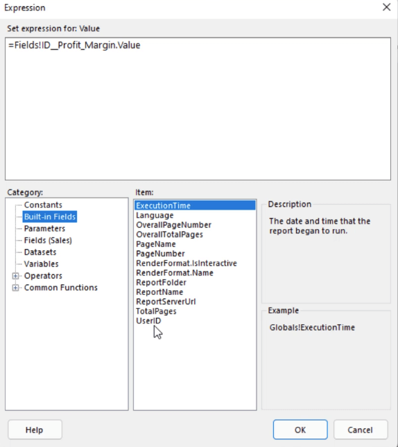 Expression Builder: Anvendelse af betinget formatering på sideinddelte rapporter