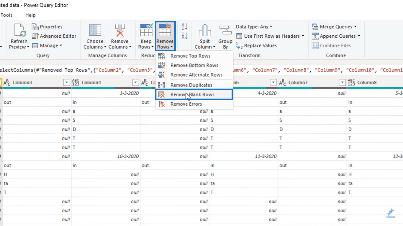 Forvandling af kalendertypelayout til tabelformat i LuckyTemplates ved hjælp af Query Editor