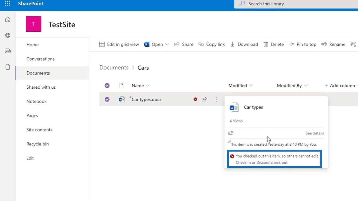 Checka ut och checka in SharePoint-filer