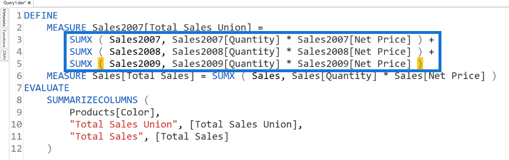 Функція UNION DAX проти Power Query