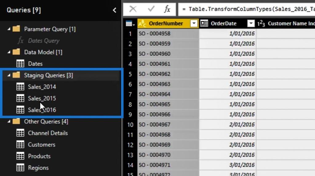 Power Query Editor: Staging Queries