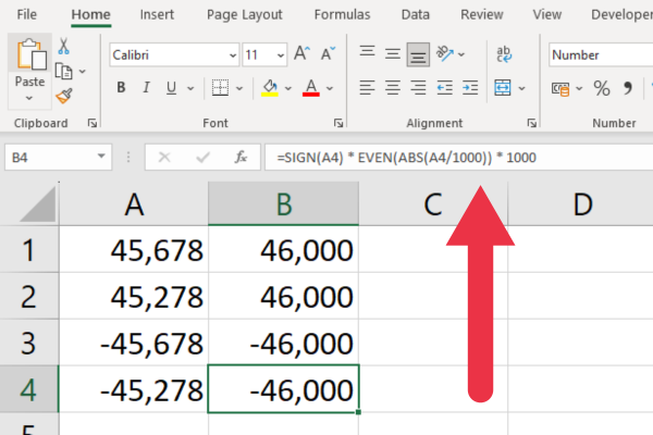 Kuinka pyöristää lähimpään tuhanteen Excelissä