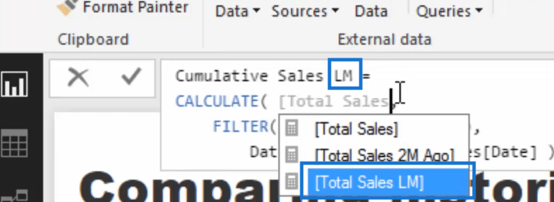 Sammenlign kumulativ informasjon over forskjellige måneder i LuckyTemplates