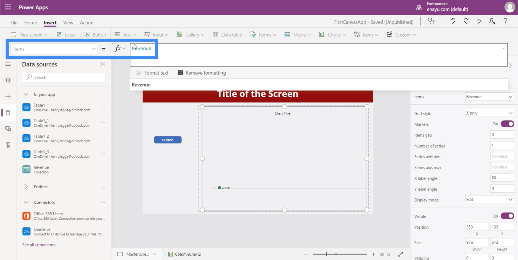 PowerApps-diagrammer, grafer og dynamiske billeder