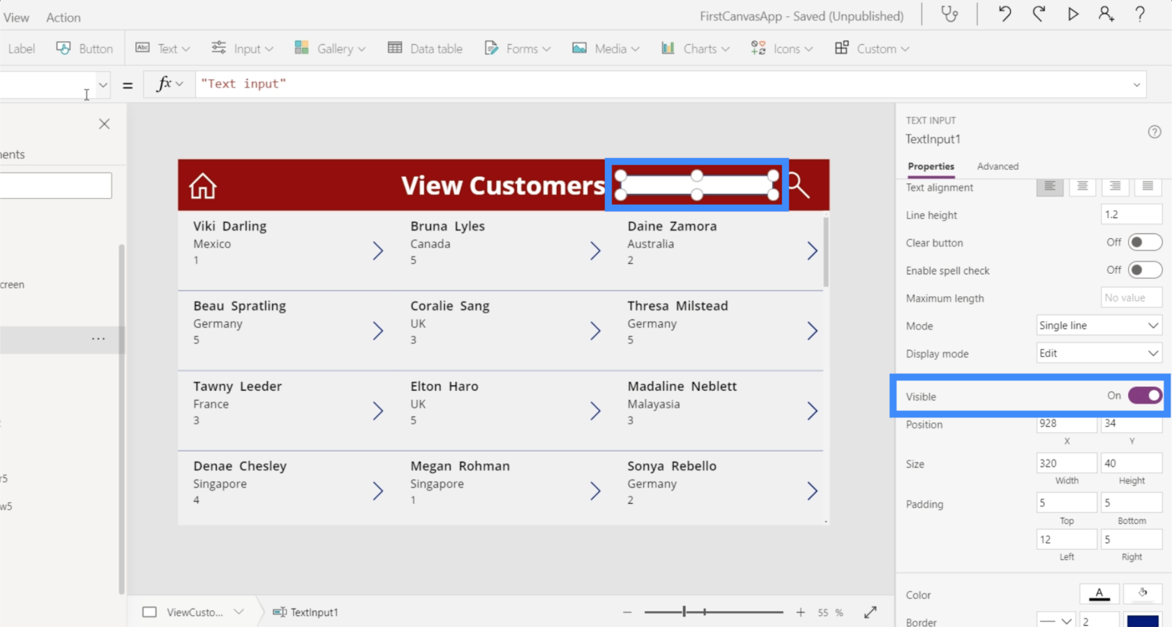 PowerApps-hakukenttä: lisääminen ja mukauttaminen