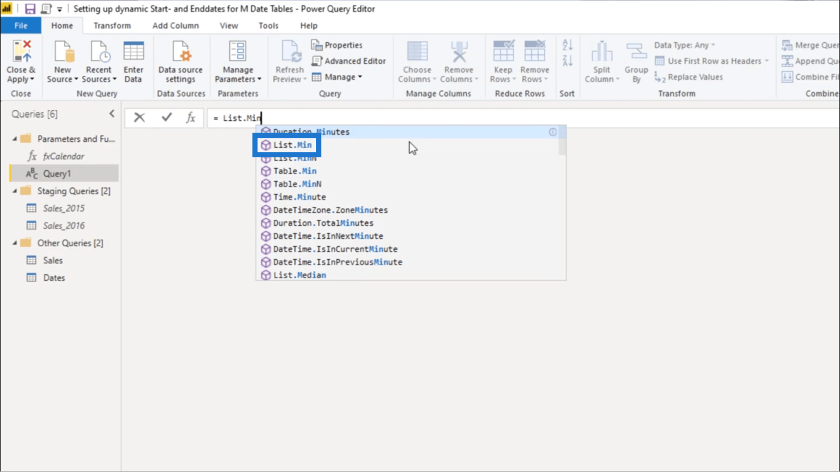 Ställa in ett dynamiskt startdatum och slutdatum för Power Query-datumtabeller