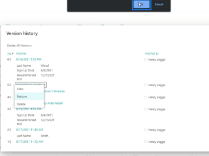 Versjonshistorikk i SharePoint-lister