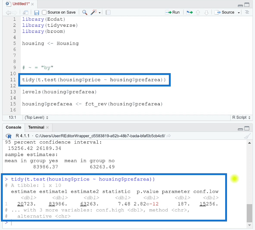 Sådan udføres en T-test i RStudio