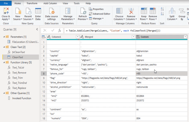 Skapa en anpassad textrengöringsfunktion i Power Query