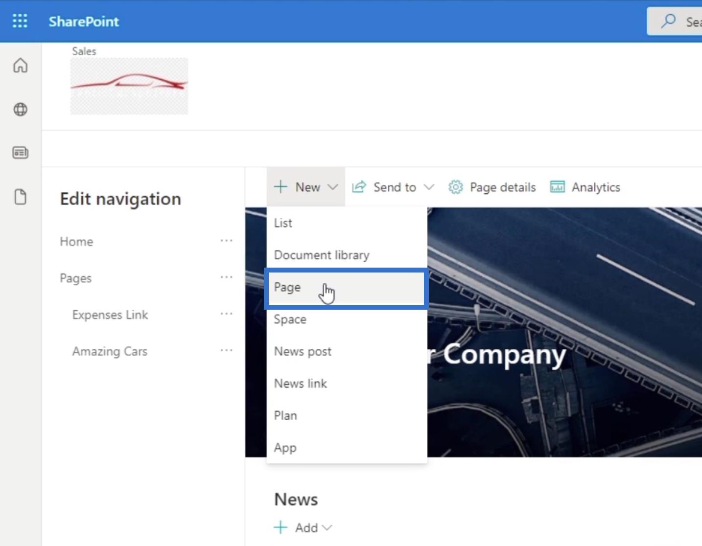 Prvky navigace na webu SharePoint: Přehled