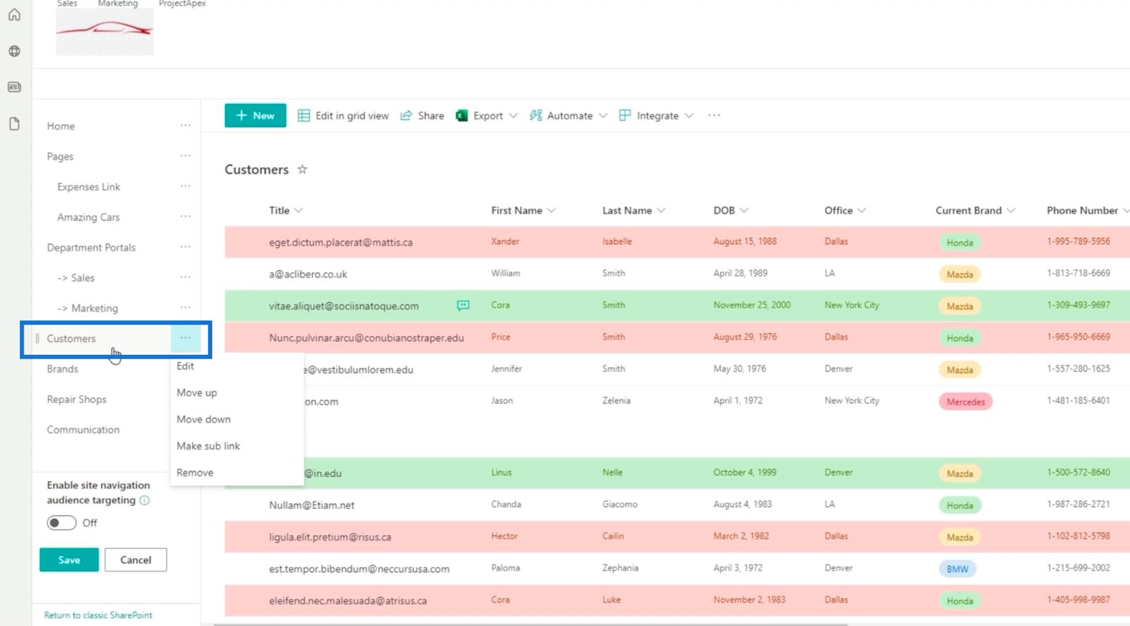 SharePoint listanavigáció hozzáadása