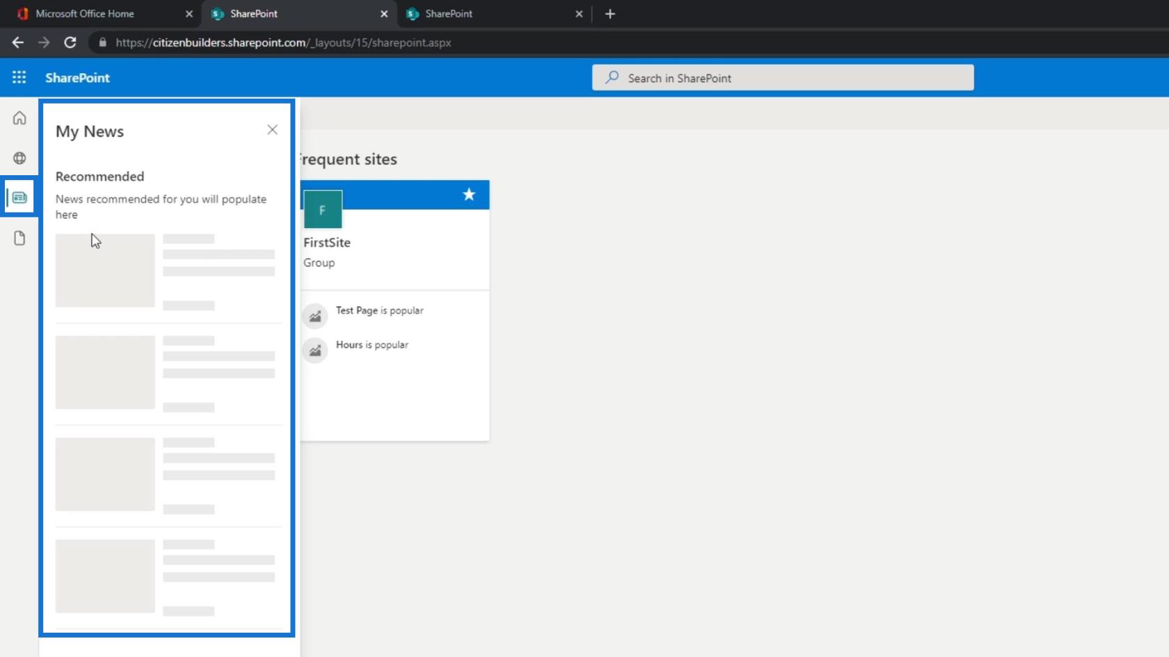 SharePoint webhely |  Elrendezés és menü áttekintése