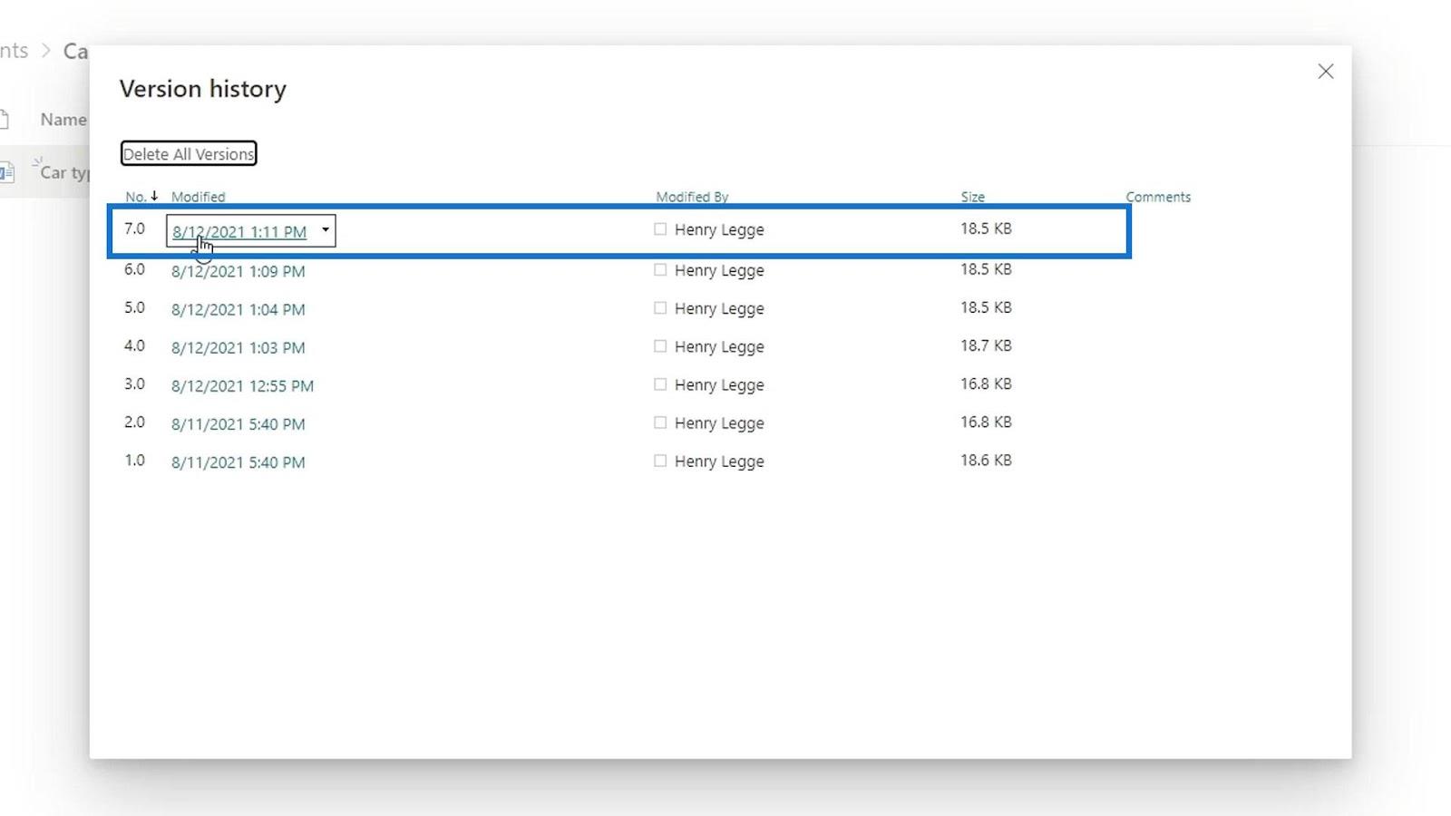 Versiointi SharePoint Document Libraryssa