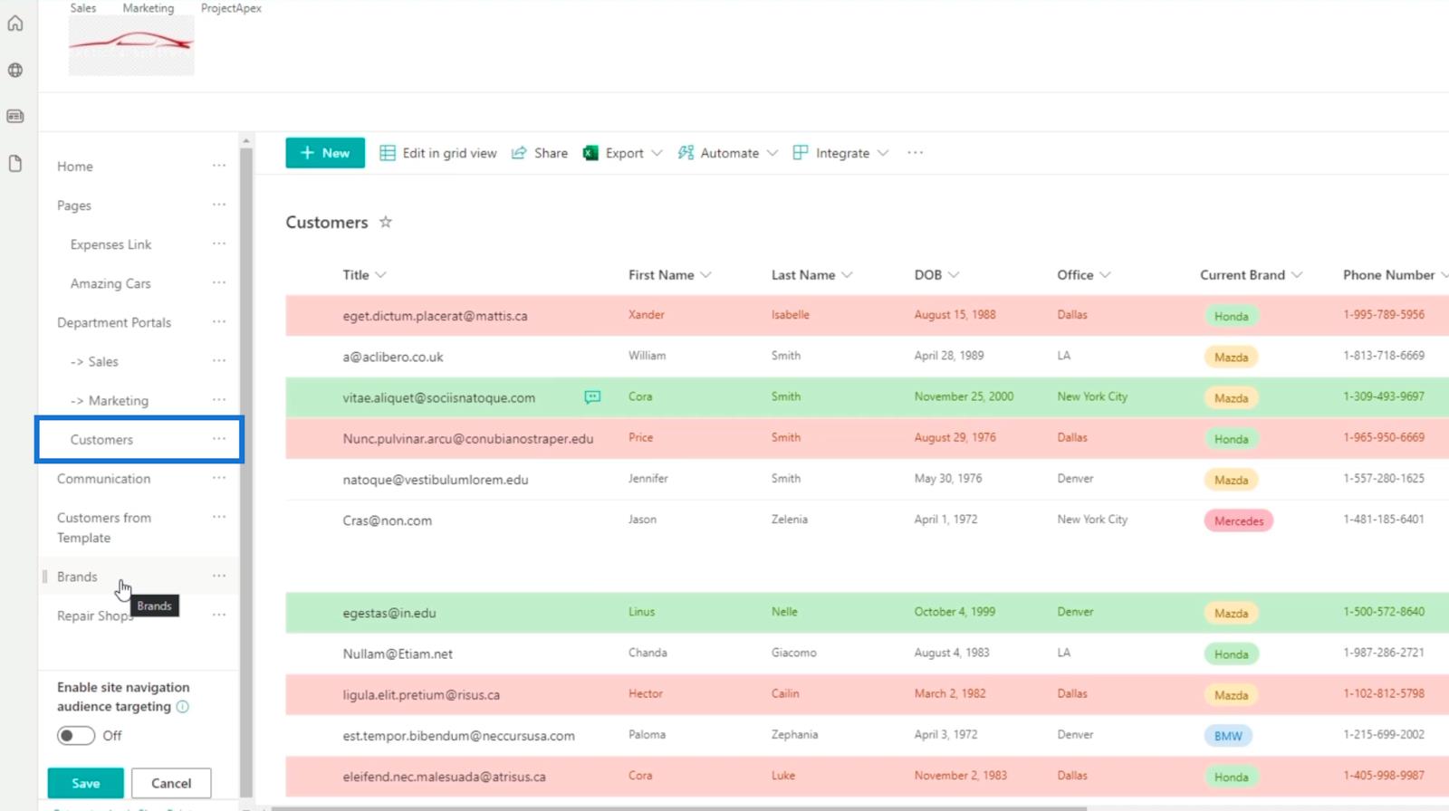 SharePoint listanavigáció hozzáadása