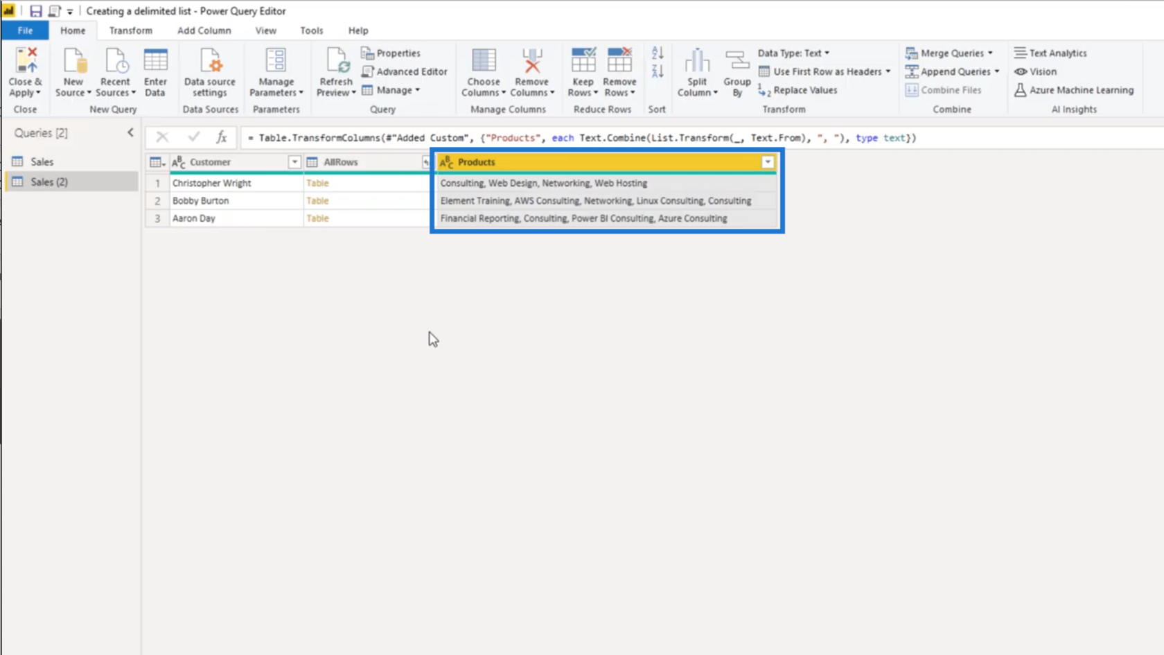 Opret en afgrænset liste i Power Query – Query Editor Tutorial