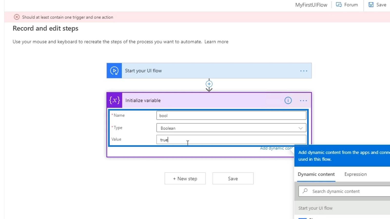 UI Flow bemenetek a Microsoft Power Automate-ban