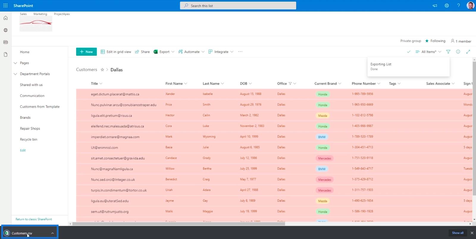 Експортуйте списки SharePoint у файл Excel або CSV