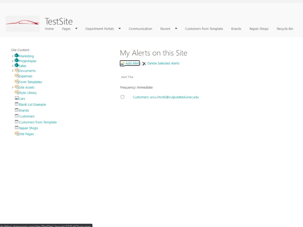 SharePoint List Alerts Opsætning