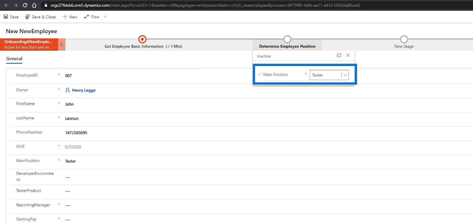 Business Process Flow Integration i Power Automate