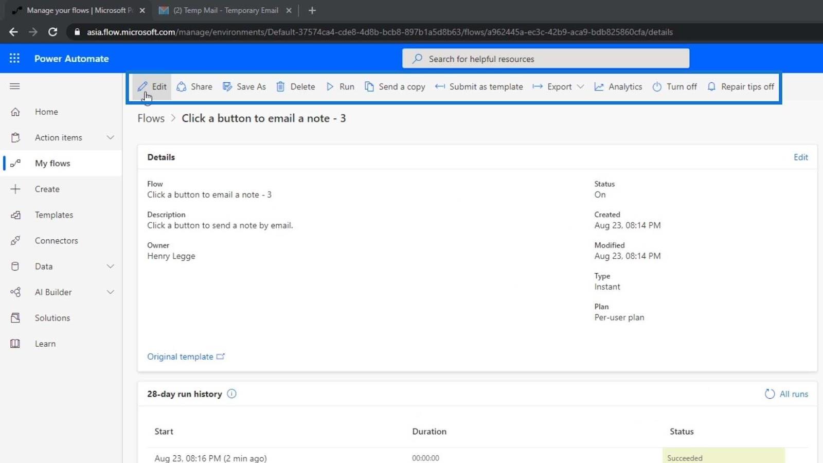 Flowdiagrammer og flowdetaljeside i Power Automate