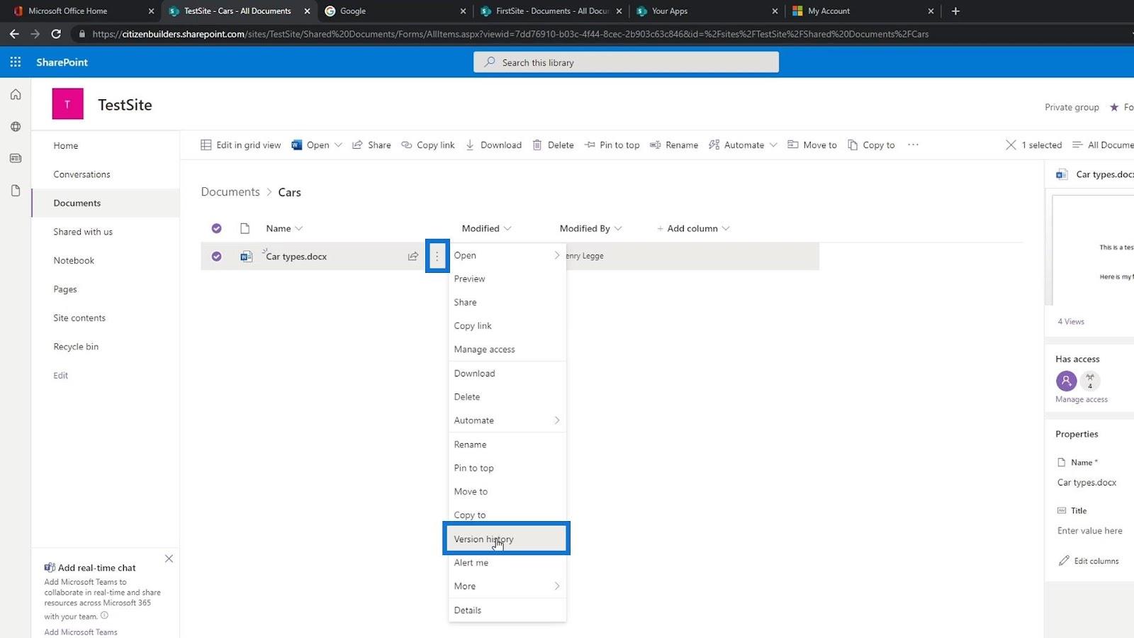 Verziózás a SharePoint dokumentumtárban