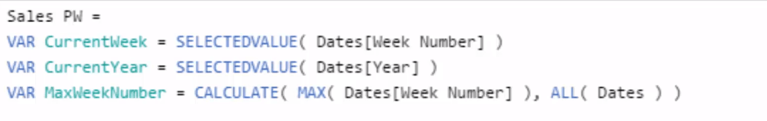 Beregning af ugentligt salg M/DAX i LuckyTemplates