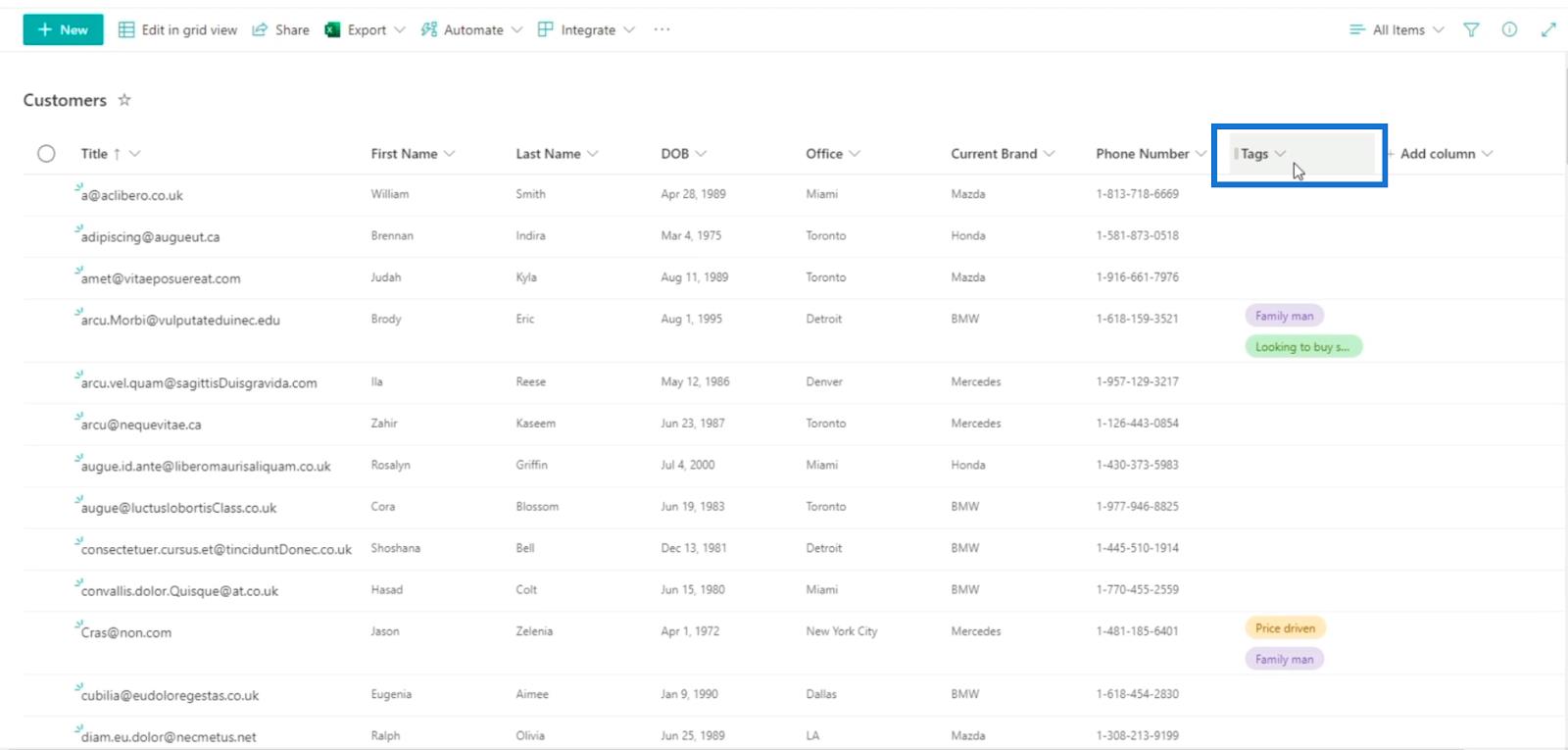 Tilføjelse af SharePoint-valgfelt på en liste