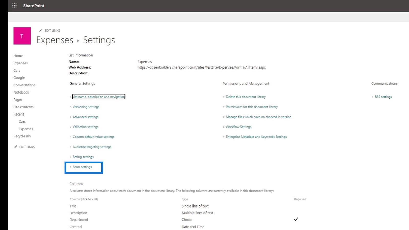 Innstillinger for SharePoint-nettstedbibliotek |  Et overblikk