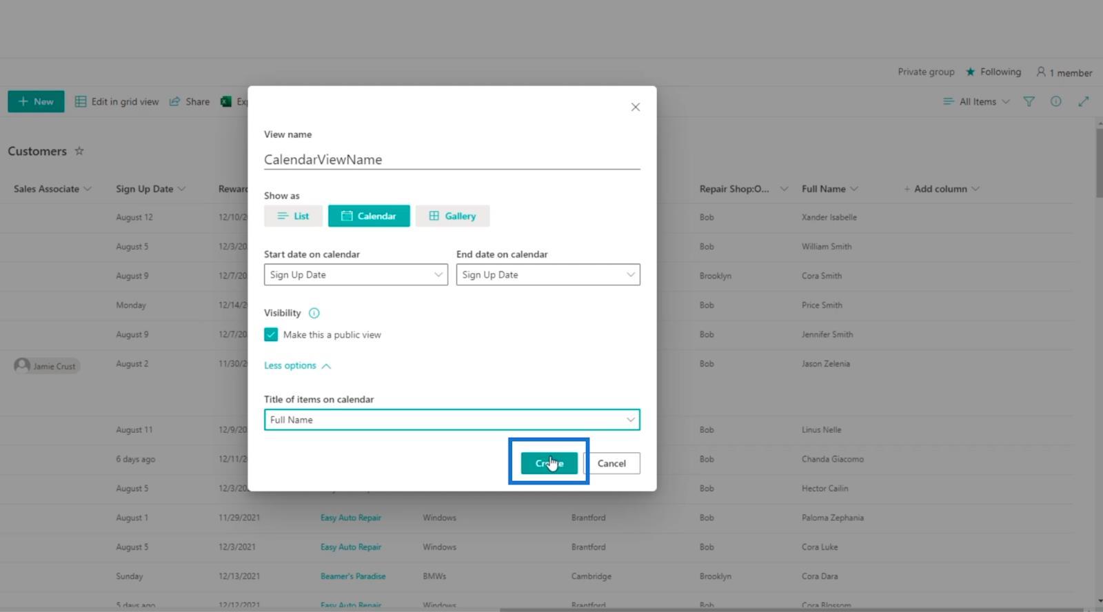 SharePoint-listekalendervisningen