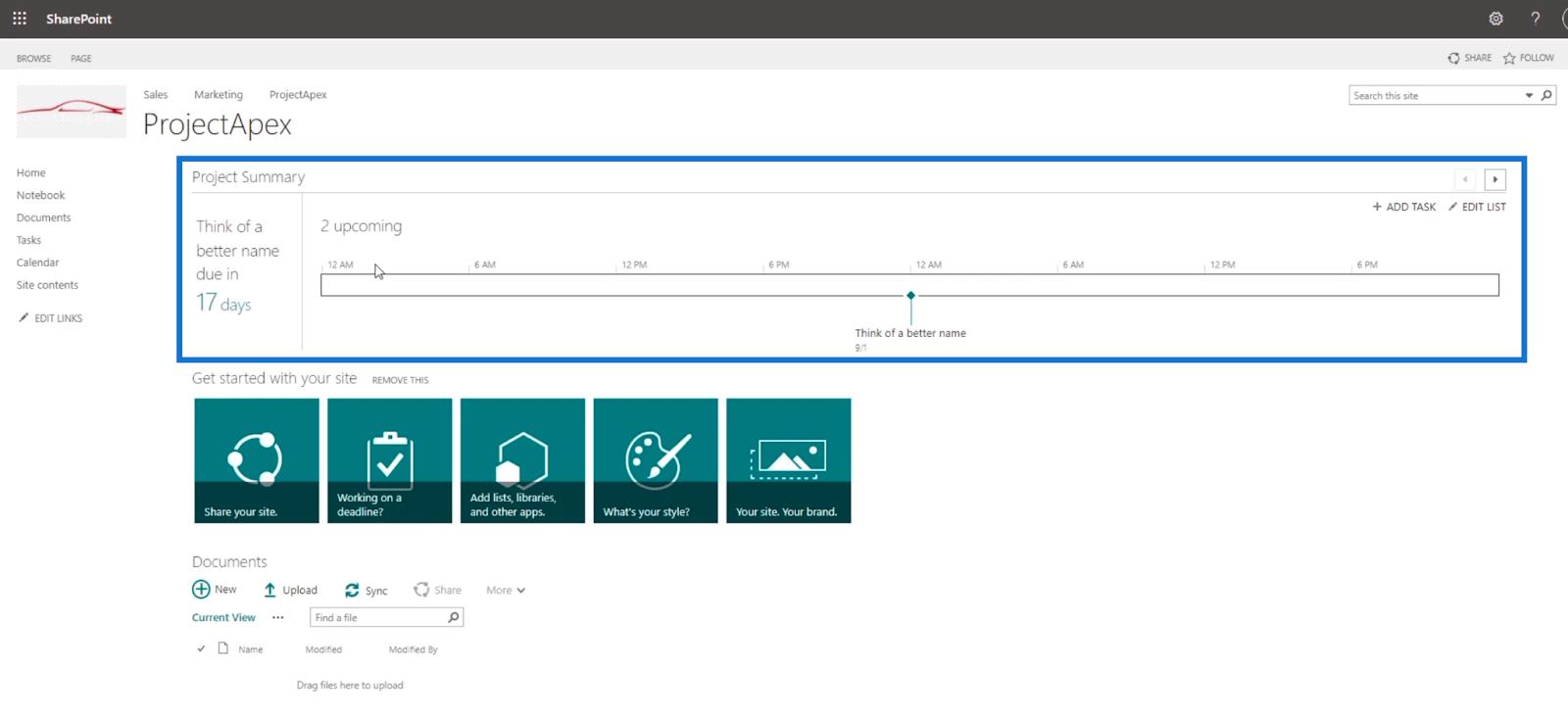 SharePoint Project Site: Oppretting og konfigurering