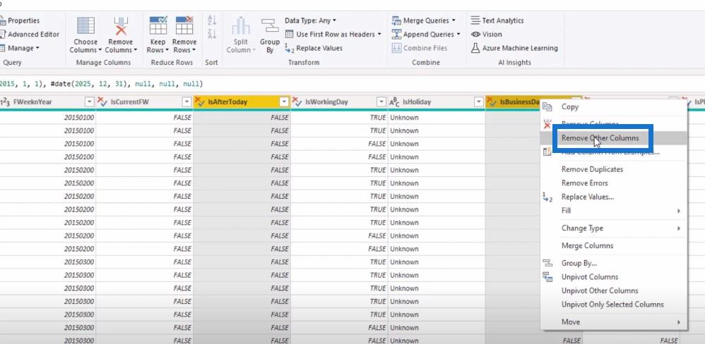 Розширена таблиця дат Функція Power Query M