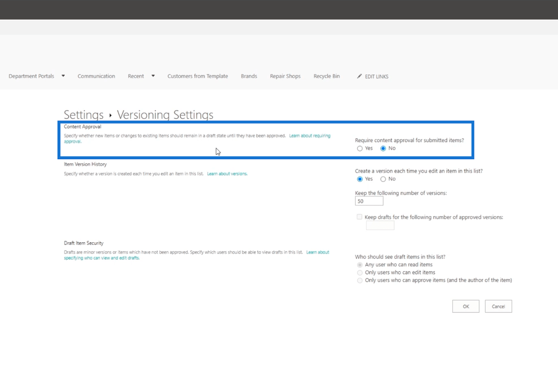 Versjonshistorikk i SharePoint-lister