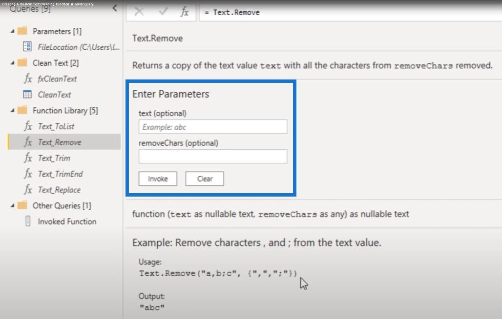 Oprettelse af en brugerdefineret tekstrensningsfunktion i Power Query