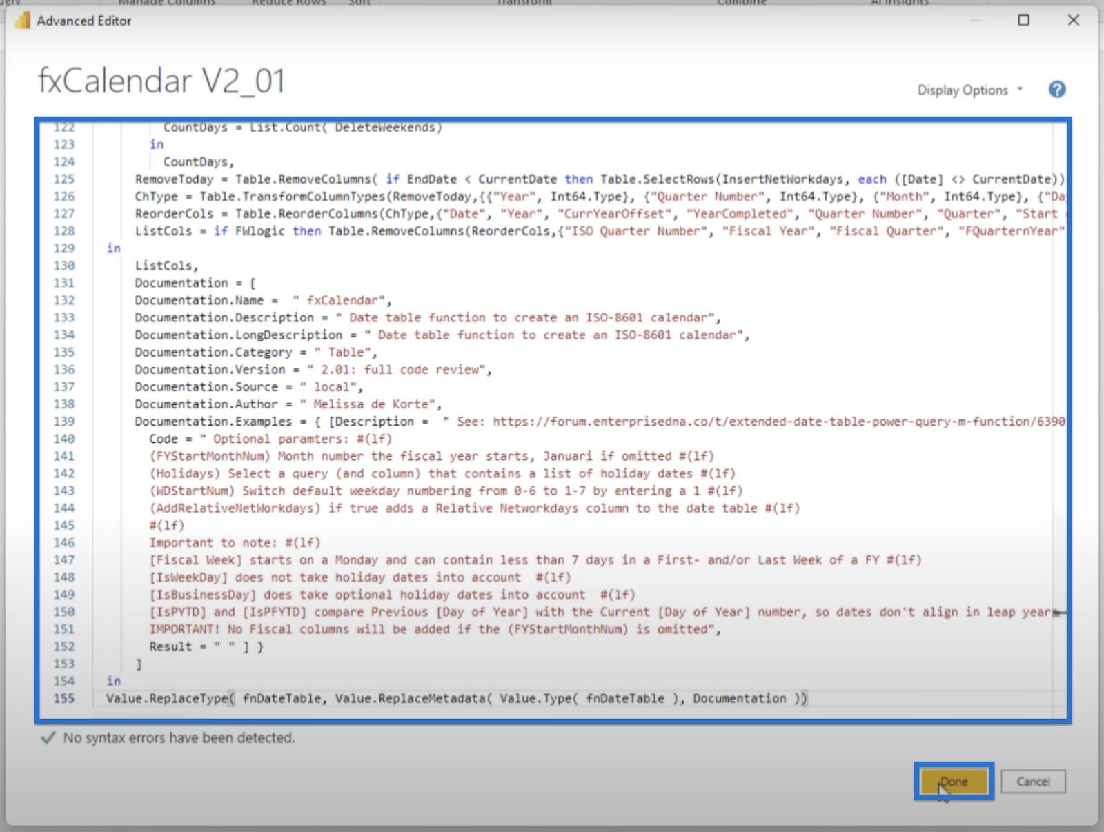 Introduktion av Power Query Extended Date Table V2