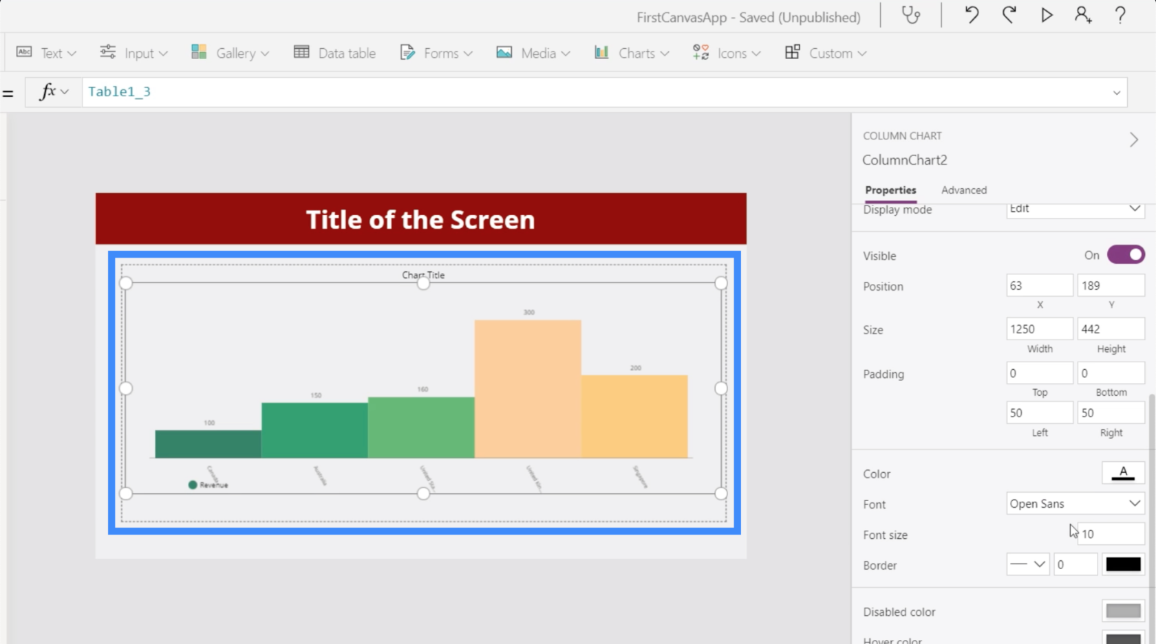 PowerApps-diagram, grafer och dynamiska bilder