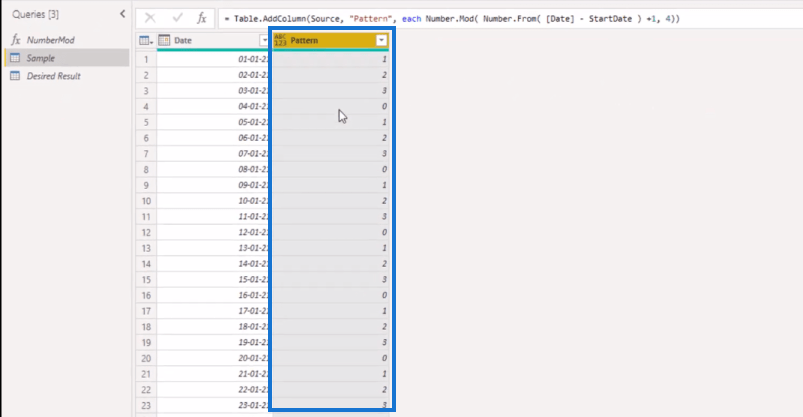 Power Query M: Skiftende 0-1 mønster i datotabel