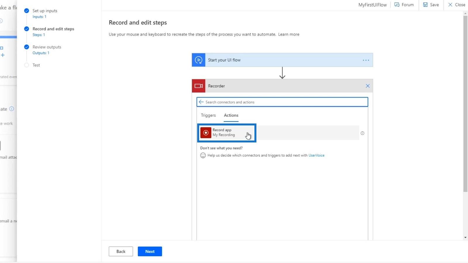 UI Flow bemenetek a Microsoft Power Automate-ban