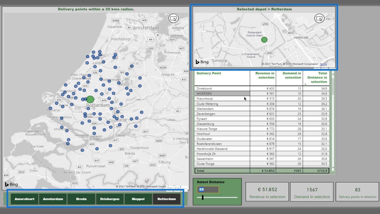 Afstandsberegning på kort |  LuckyTemplates geospatial analyse