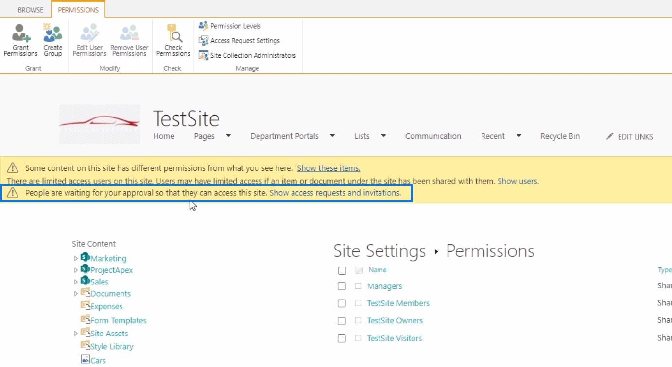 SharePoint webhely-hozzáférési kérelem testreszabása