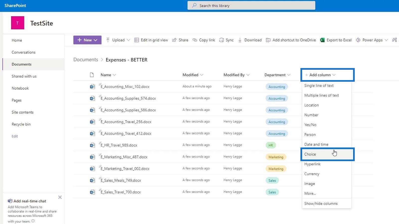 Tilføjelse af metadata i SharePoint ved hjælp af kolonner