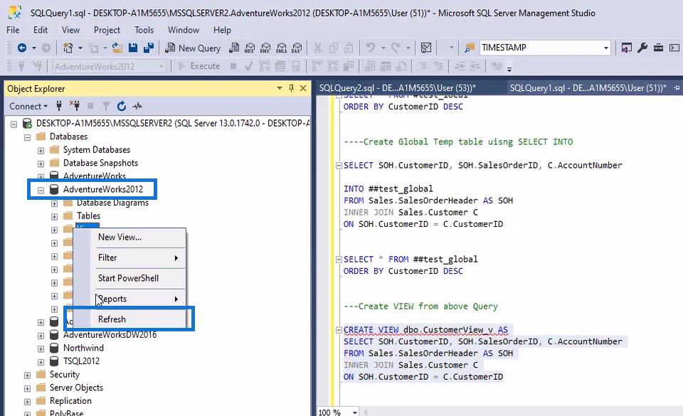 SQL Temp-tabeller og visninger for LuckyTemplates-bruker